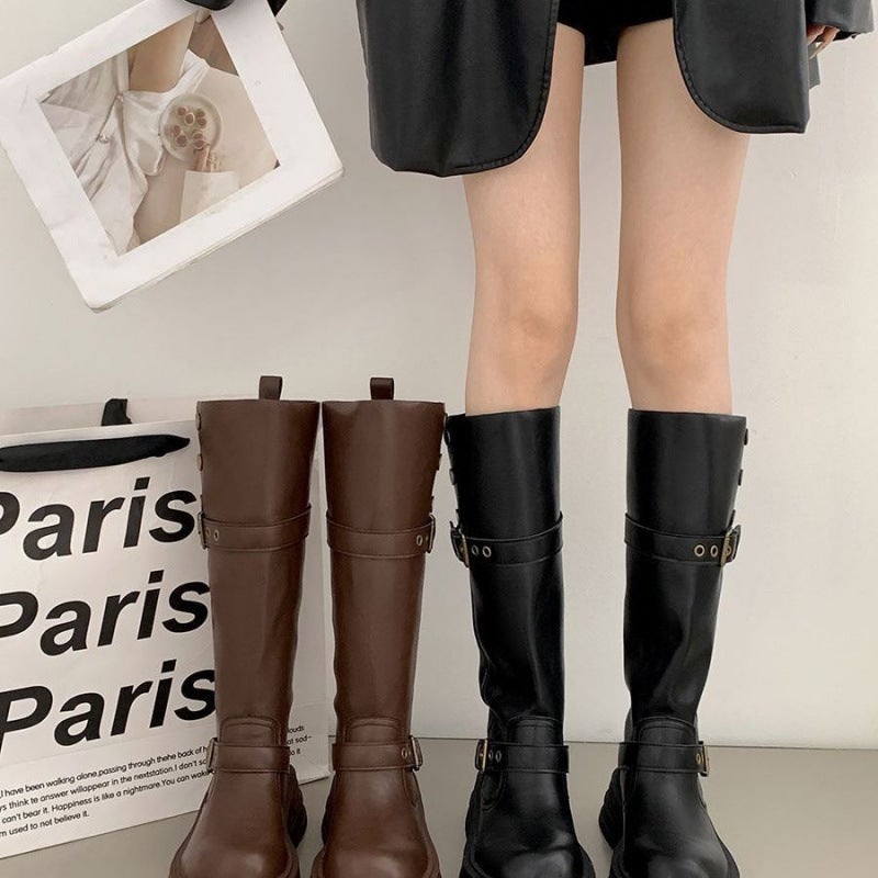 Jin Bukang Brown Retro British Style Thick Heel Thick Bottom Boots Women'S New Knight Boots - Image 4